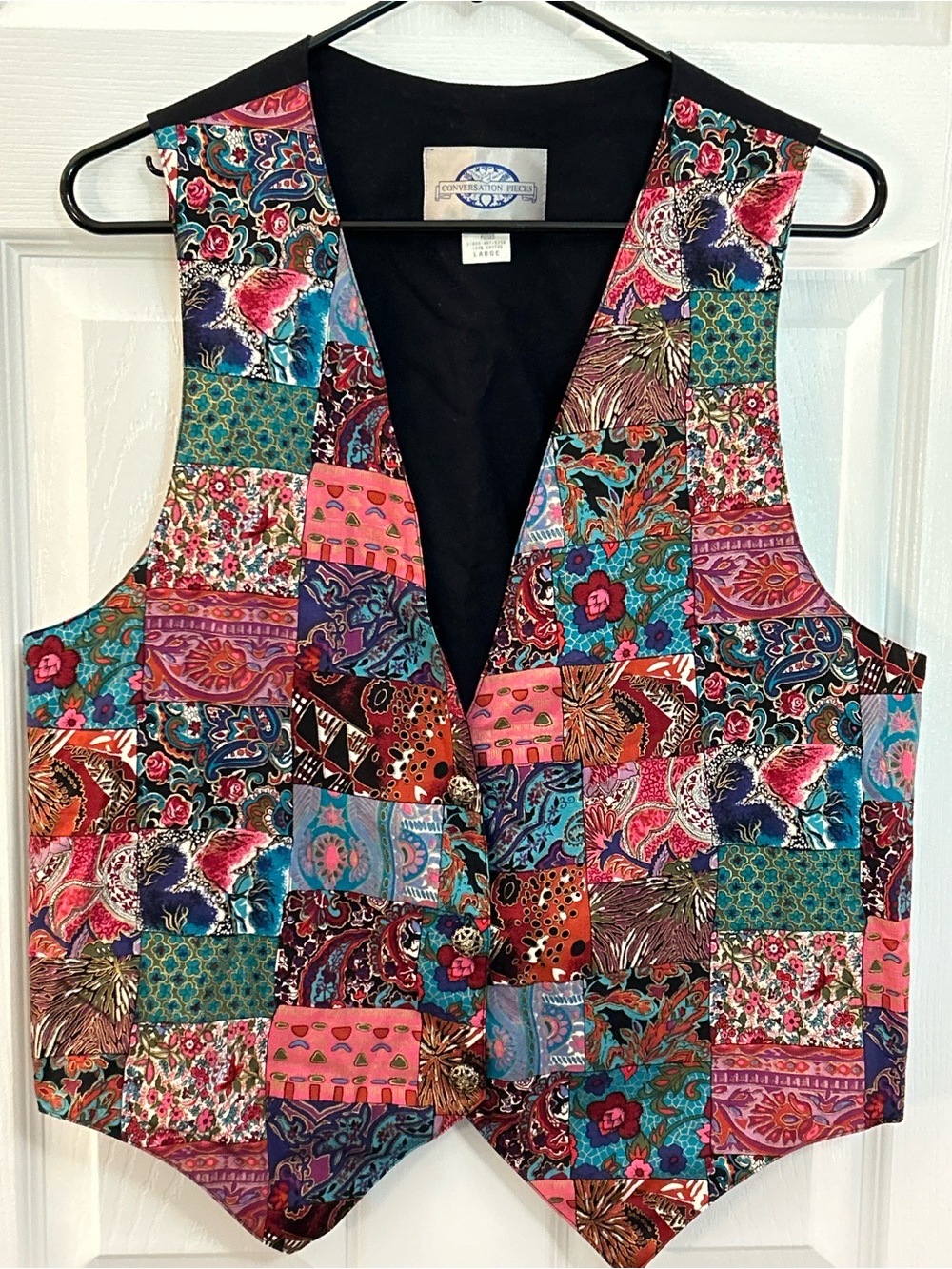 Vintage Conversation Pieces Patchwork Floral Vest Large 100% Cotton Boho
